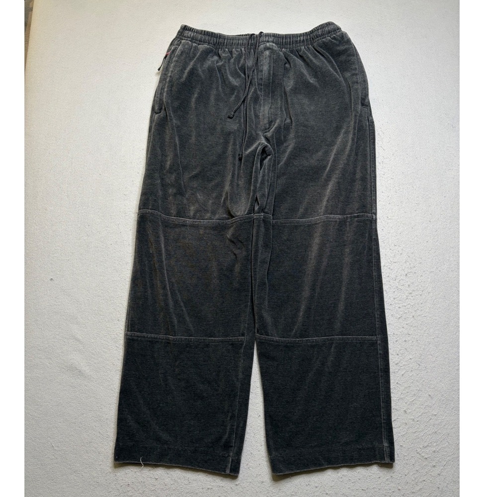 Silver Lake Velour Track Pants Mens L Gray Y2K Wide Leg Baggy Joggers Drawstring